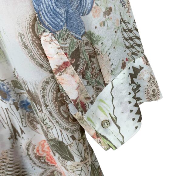 Chicos Tunic Shirt Longer Length Top Semi Sheer White Green Women's 2 L 12 - Picture 8 of 11